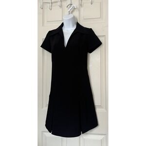 Amanda Uprichard Black Collared Pleated Mini Dress V-neck Chic XS